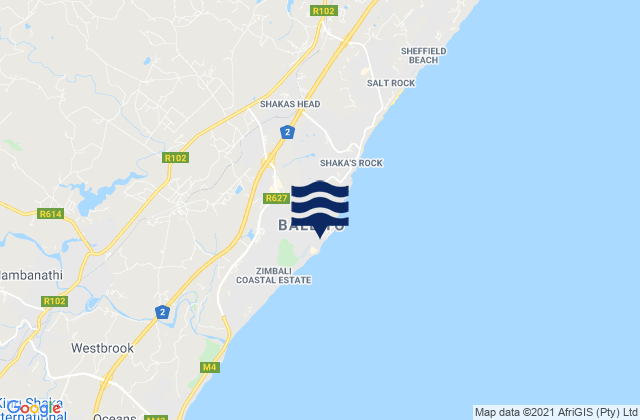 Ballito, South Africa tide times map
