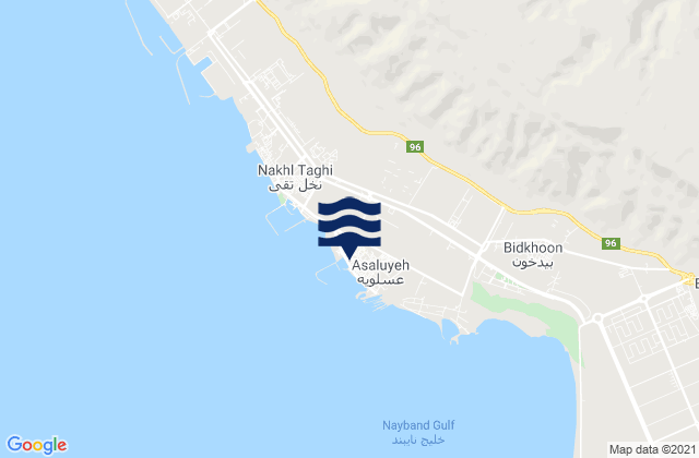 Bandar-e `Asaluyeh, Iran tide times map