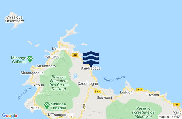 Bandraboua, Mayotte tide times map