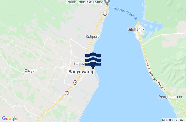 Banjuwangi Bali Strait, Indonesia tide times map