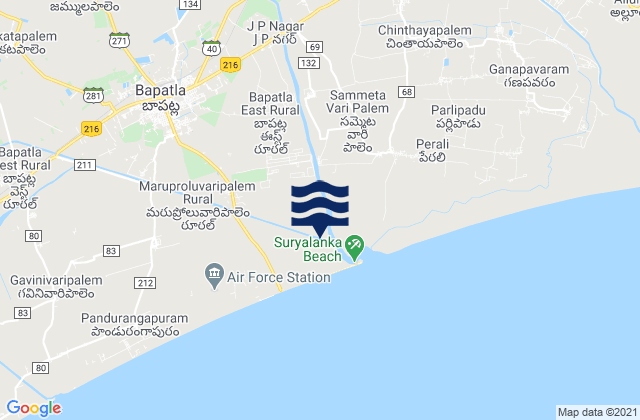 Bapatla, India tide times map