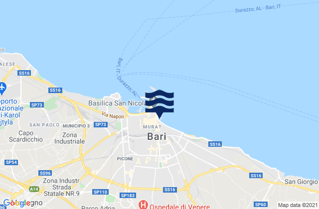 Bari, Italy tide times map