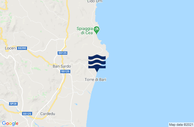 Bari Sardo, Italy tide times map