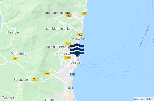 Bastia, France tide times map