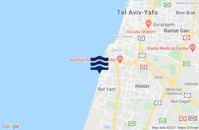 Bat Yam, Israel tide times map