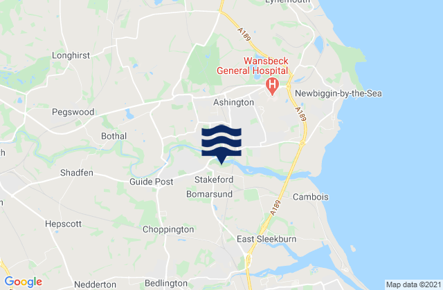 Bedlington, United Kingdom tide times map