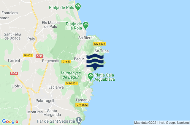 Begur, Spain tide times map