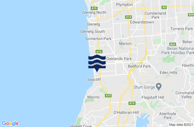Belair, Australia tide times map