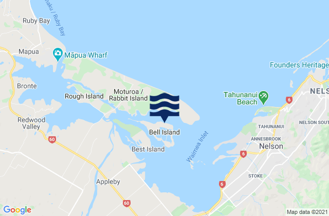 Bell Island, New Zealand tide times map
