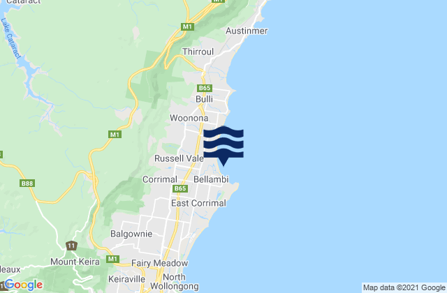 Bellambi Beach, Australia tide times map