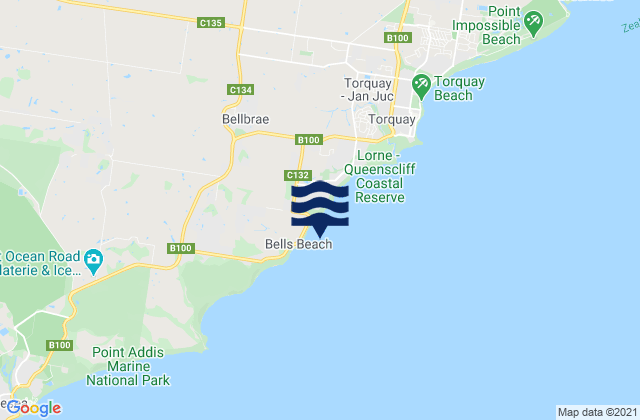 Bells Beach Torquay, Australia tide times map