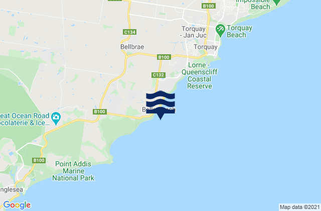 Bells Beach, Australia tide times map