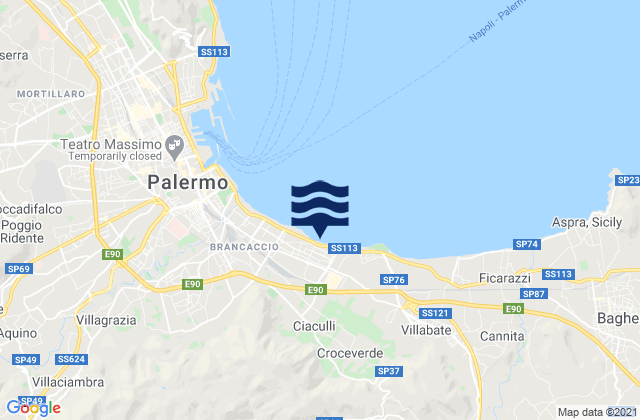 Belmonte Mezzagno, Italy tide times map