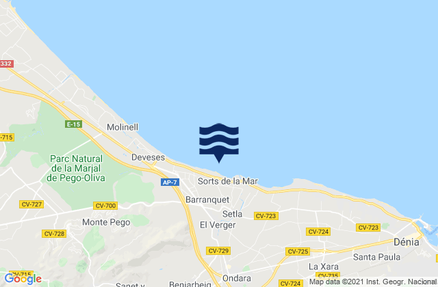 Beniarbeig, Spain tide times map