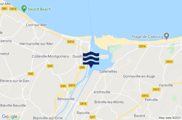 Benouville, France tide times map