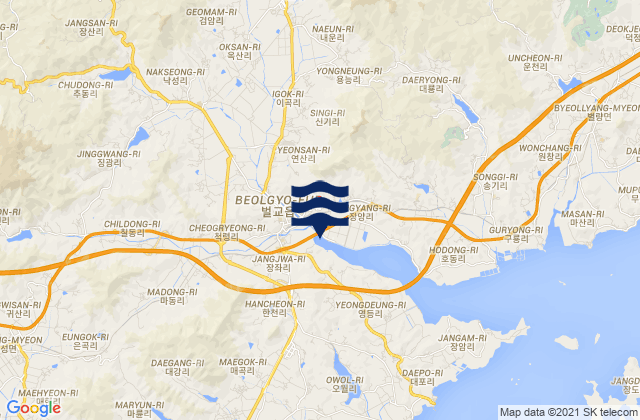 Beolgyo, South Korea tide times map