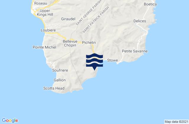 Berekua, Dominica tide times map