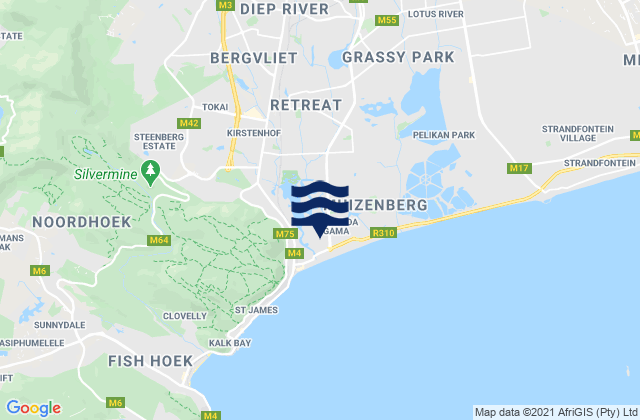 Bergvliet, South Africa tide times map