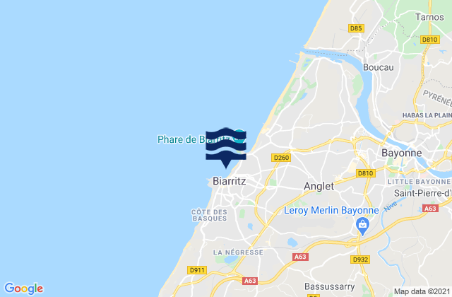 Biarritz Grande Plage, France tide times map