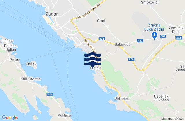 Bibinje, Croatia tide times map