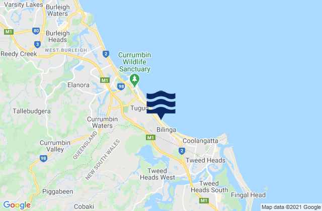 Bilinga Beach, Australia tide times map
