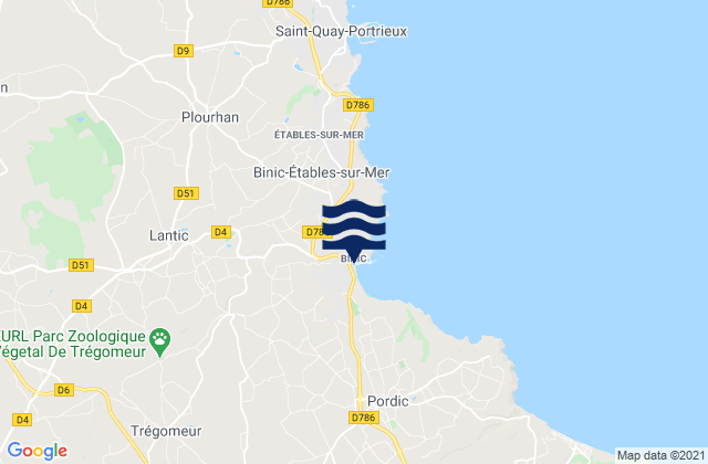 Binic, France tide times map