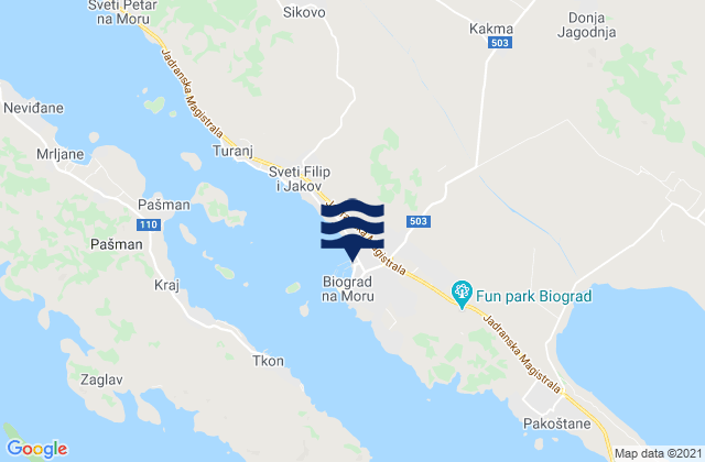 Biograd na Moru, Croatia tide times map
