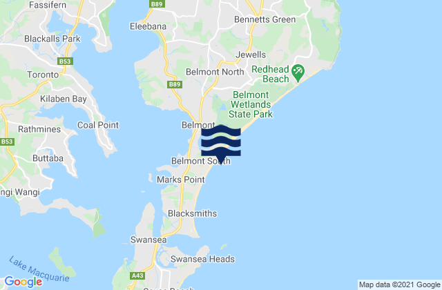 Blacksmiths Beach, Australia tide times map