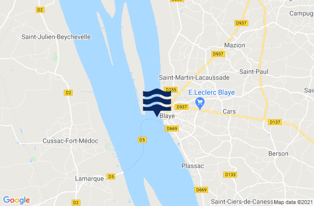 Blaye (Gironde River), France tide times map