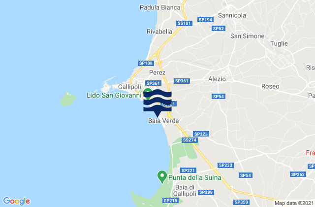 Blue Bay Beach, Italy tide times map