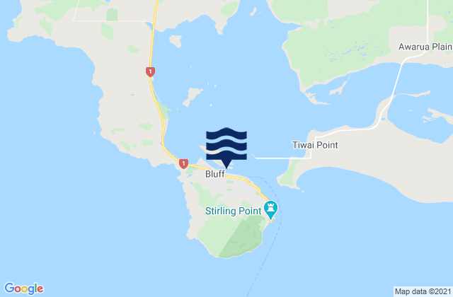 Bluff, New Zealand tide times map