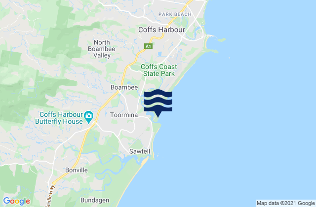 Boambee, Australia tide times map