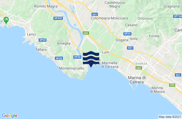 Bocca di Magra, Italy tide times map