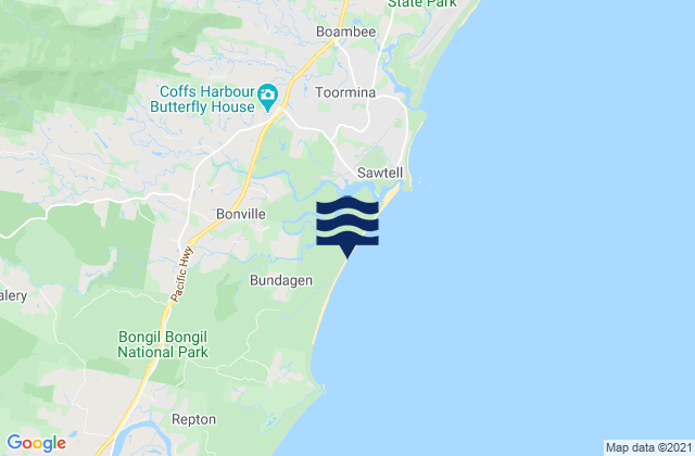 Bonville, Australia tide times map