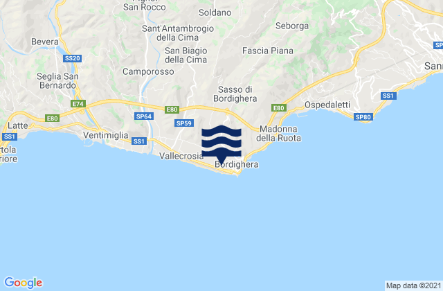 Bordighera, Italy tide times map