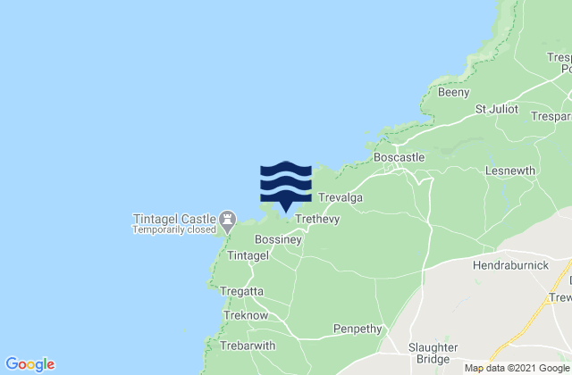 Bossiney and Benoath Cove Beach, United Kingdom tide times map