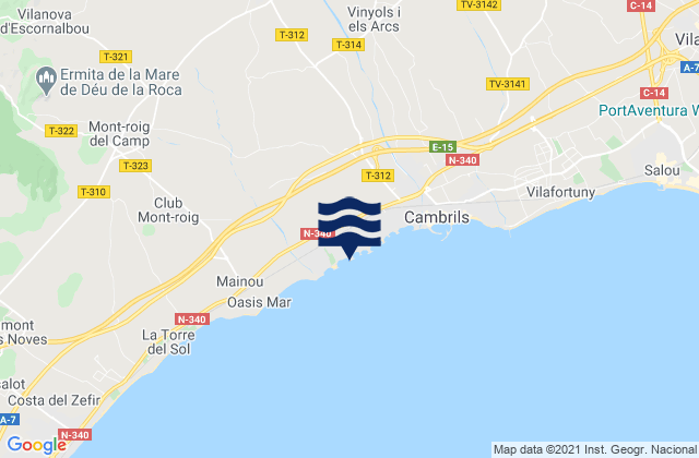 Botarell, Spain tide times map