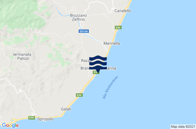 Brancaleone-Marina, Italy tide times map