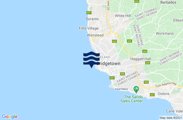 Bridgetown (Barbados), Martinique tide times map