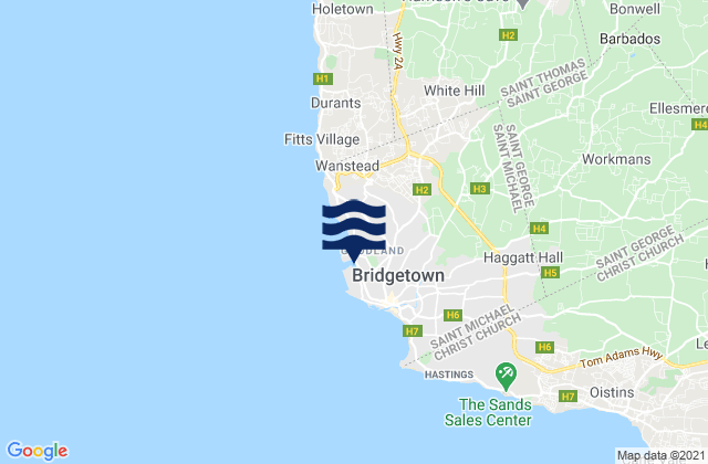 Bridgetown, Barbados tide times map