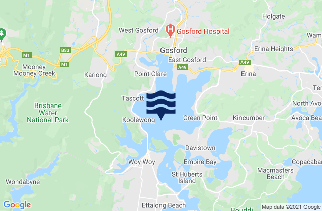 Brisbane Water, Australia tide times map