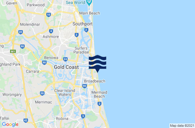 Broadbeach, Australia tide times map