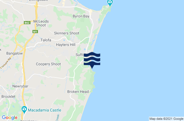 Broken Head Beach, Australia tide times map