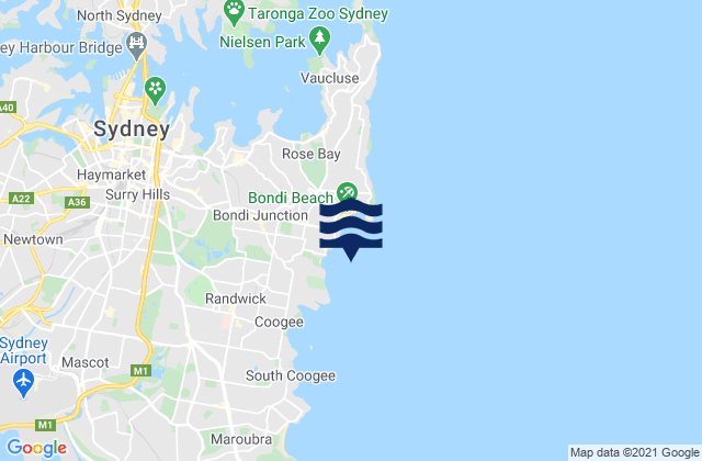 Bronte Beach, Australia tide times map