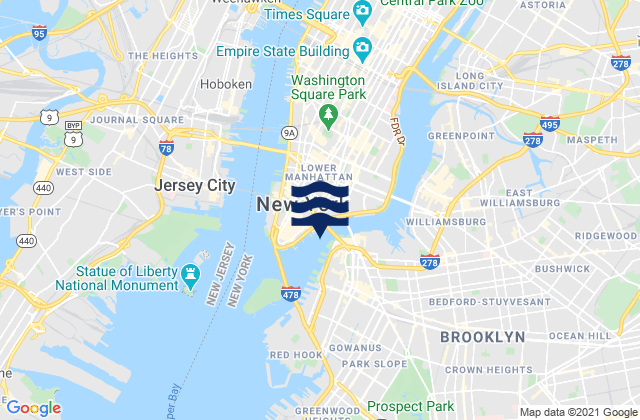 Brooklyn Bridge 0.1 mile southwest of, United States tide chart map