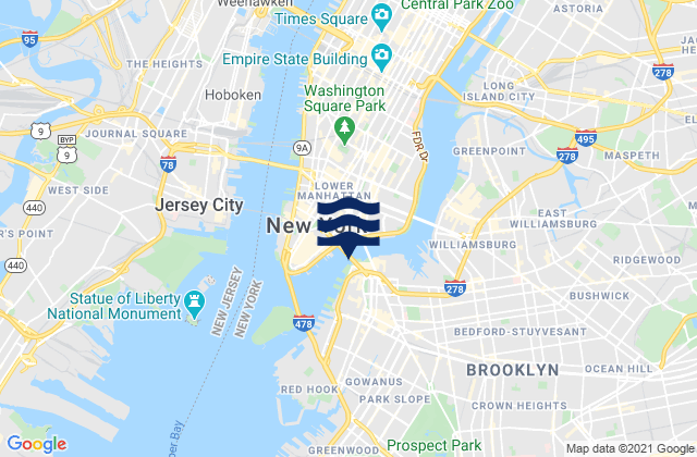 Brooklyn Bridge, United States tide chart map