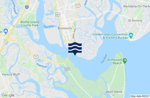 Brunswick River Bridge southeast of, United States tide chart map