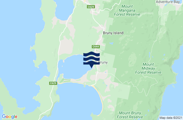Bruny Island - Lagoons, Australia tide times map