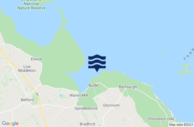 Budle Bay, United Kingdom tide times map