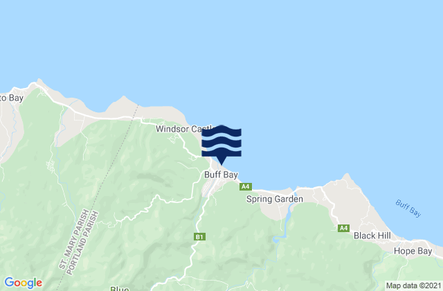 Buff Bay, Jamaica tide times map